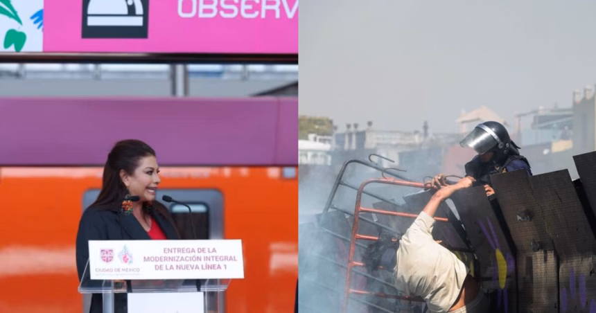 Agentes de seguridad durante los incidentes ocurridos en la manifestación en la Ciudad de México.