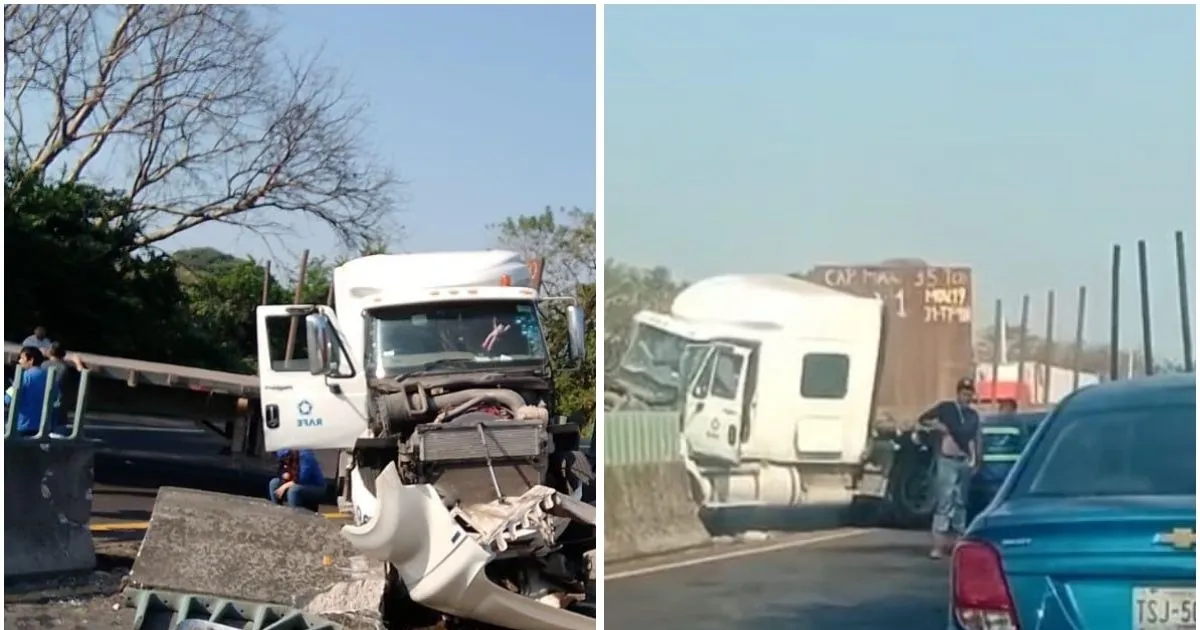 Tráiler choca contra muro de contención en carretera Paso del Toro-Santa Fe