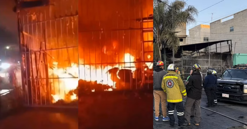 Bomberos trabajan en la extinción de un incendio en un taller automotriz en la GAM.